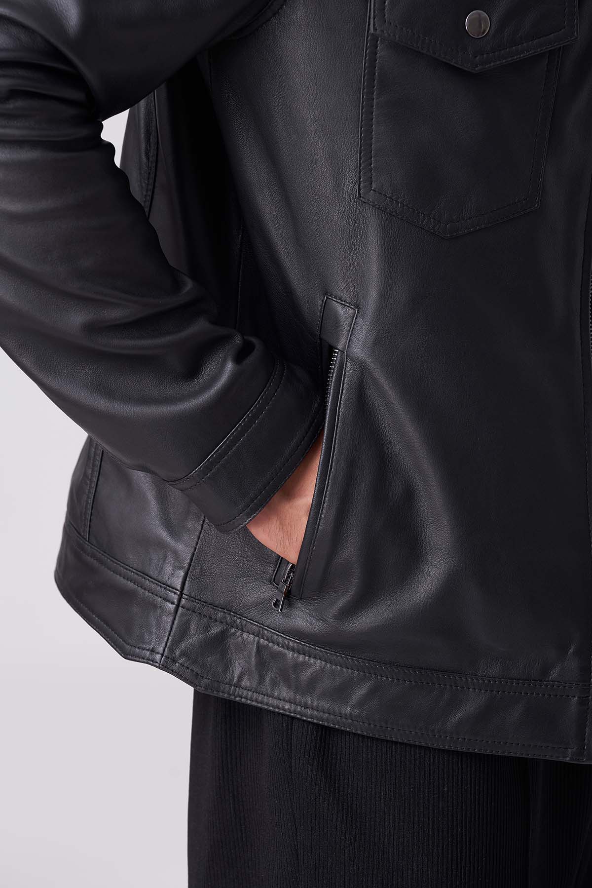 Men Shadow Luxe Leather Jacket